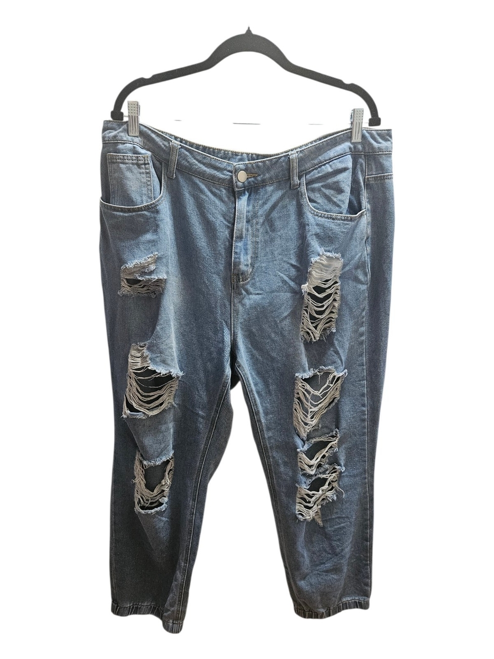 SHEIN Curve Distressed Ripped High Waisted Boyfriend Jeans Blue Size 2X